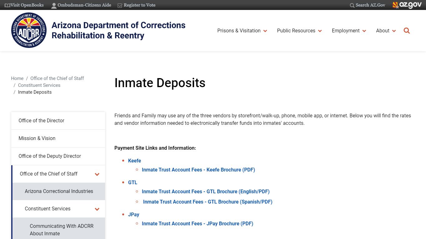 Inmate Deposits | Arizona Department of Corrections, Rehabilitation ...